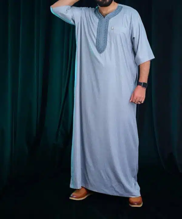 عبايه نص كم رجالي تطريز كورديون