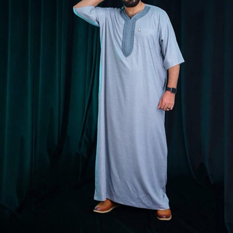 عبايه نص كم رجالي تطريز كورديون