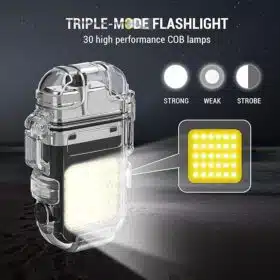 كشاف اضائة LED محمول مع ولاعة قابل لإعادة الشحن