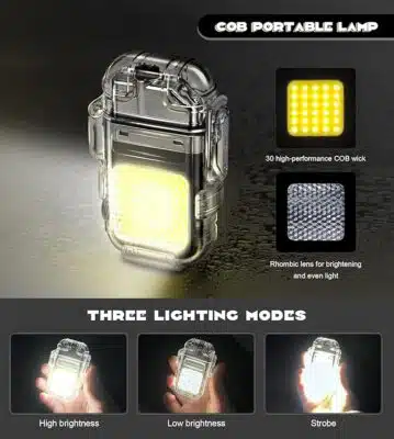 كشاف اضائة LED محمول مع ولاعة قابل لإعادة الشحن