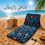 ⁦شازلونج شاطئ سفنج بظهر خشب قماش وتربروف مقاس 60*200 سم طابعه صيفيه كحلي⁩ - الصورة ⁦4⁩